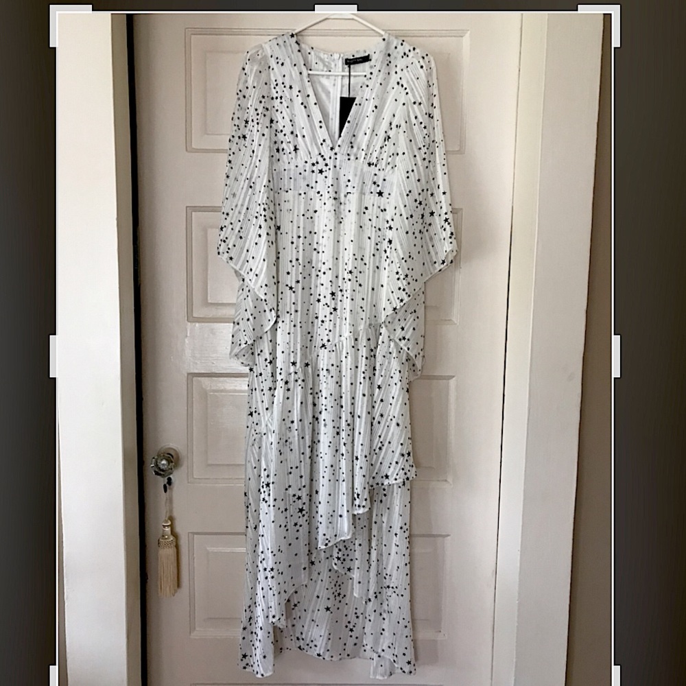 Nasty Gal White and Black Star Print hi-low Maxi Dress White Size 2 - Picture 3 of 8